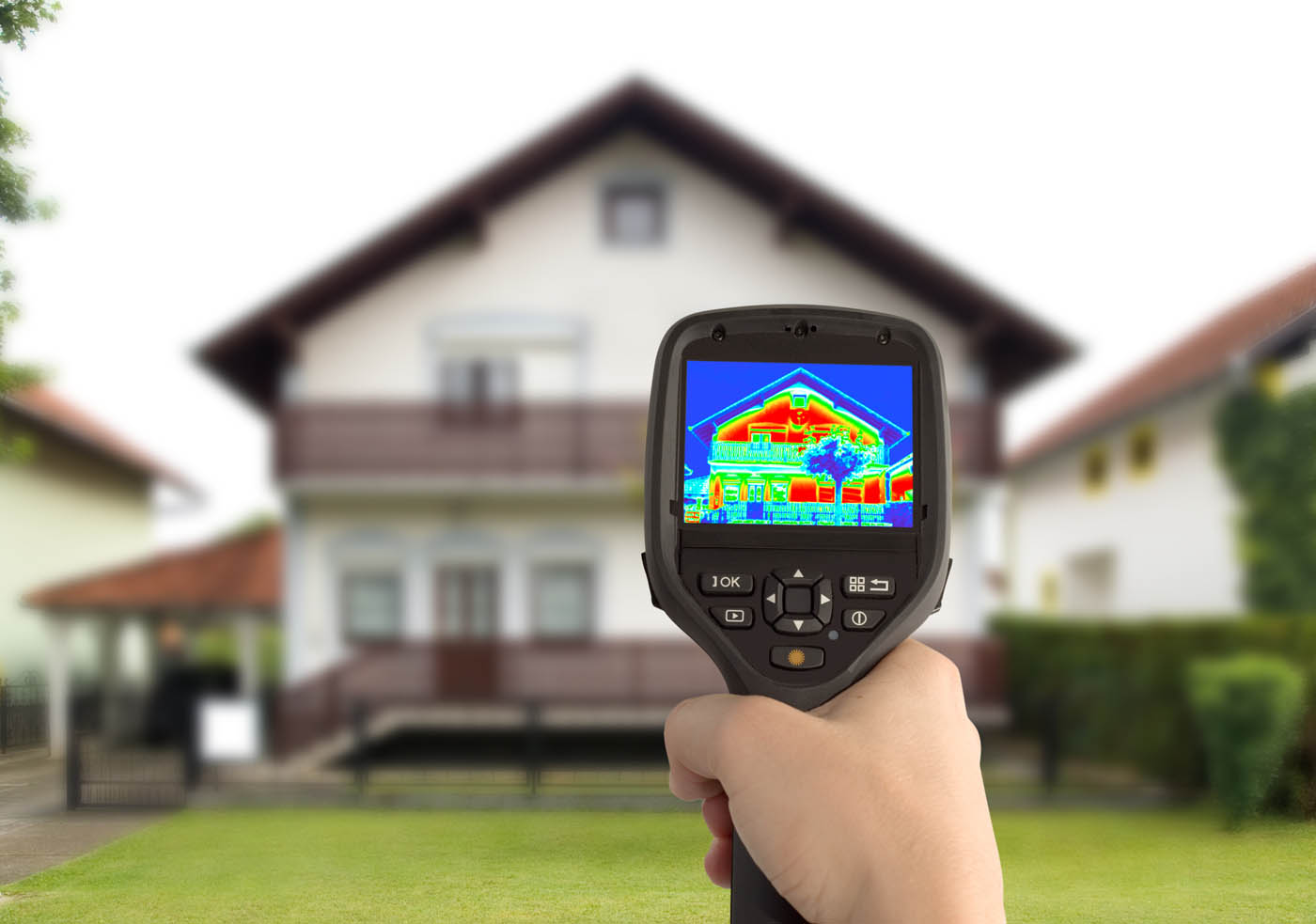 A heat gun measuring the quality of homes protection, contact us today for foam insulation services.